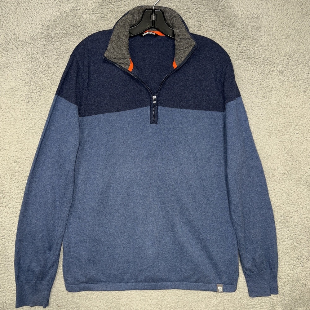 The North Face Mt. Tam Sweater Men's Sz L Blue Color Block Wool Blend‎ 1/4 Zip